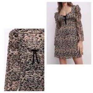 Zara Animal Print Mini Long Sleeve Dress Sz S